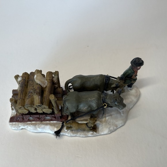 Currier & Ives Hand Crafted Polyresin‎ "The Snow Storm" Oxen with Firewood - Picture 5 of 14